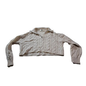 no comment NYLA Womens Small Cream Cable Knit 1/4 Zip Acrylic Sweater S